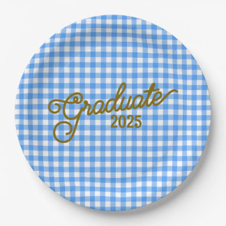 Faye and Lauren Graduate Blue Gingham Paper Plate