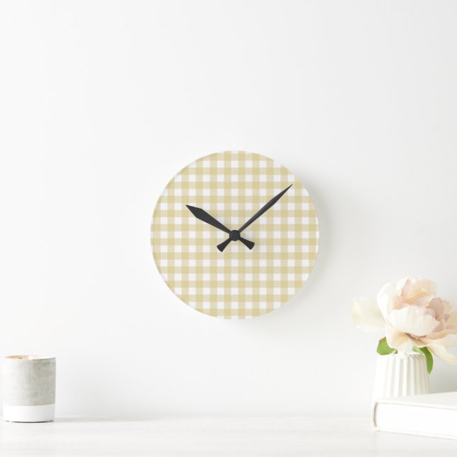 Faye and Lauren Lemon Yellow Gingham Round Clock (Home)