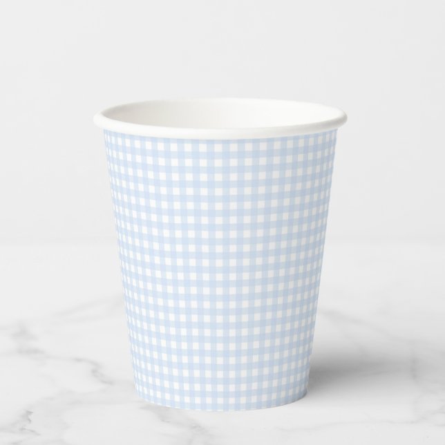 Faye and Lauren Pastel Blue Gingham Paper Cups (Front)