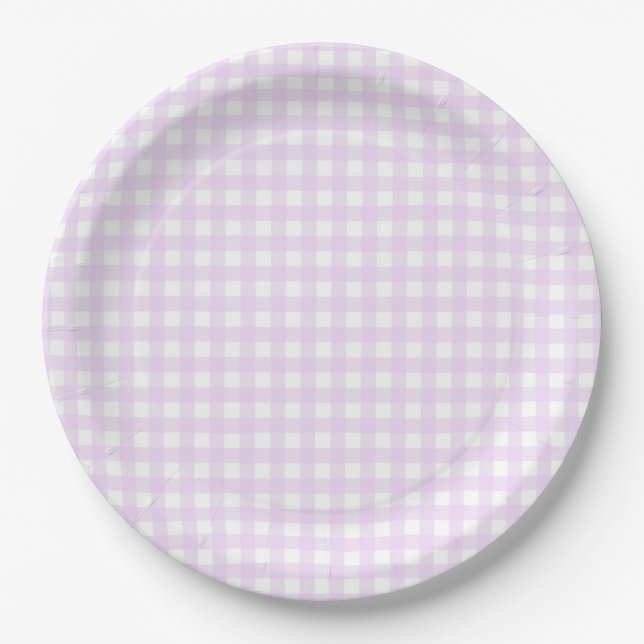 Faye and Lauren Pastel Purple Gingham Paper Plate (Front)