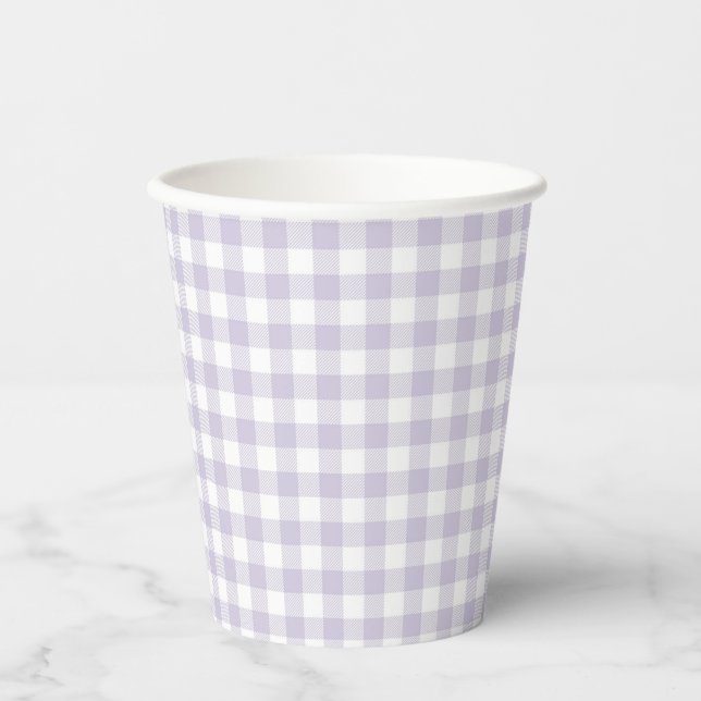 Faye and Lauren Pastel Purple Plaid Paper Cups (Front)