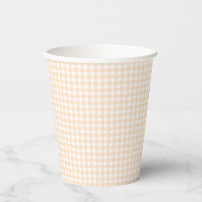 Faye and Lauren Peach Gingham Paper Cups (Front)