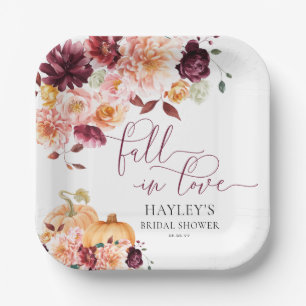 Faye Burgundy Fall In Love Autumn Bridal Shower Paper Plate