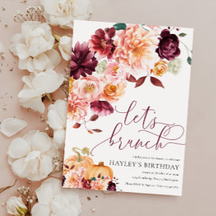 Faye Burgundy Floral Autumn Let's Brunch Invitation