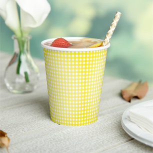 Faye Yellow Gingham Paper Cups