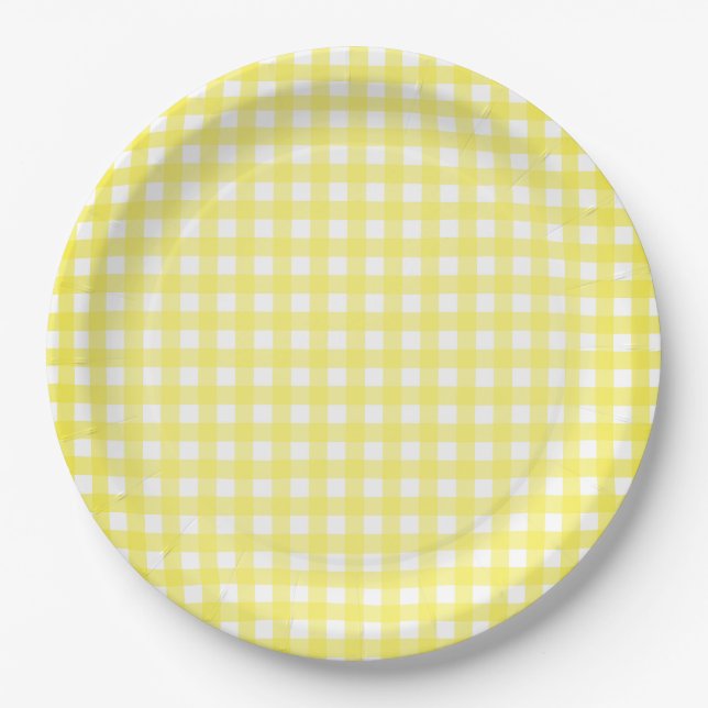 Faye Yellow Gingham Paper Plate (Front)