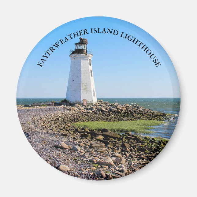 Fayerweather Island Lighthouse CT Round Magnet (Front)