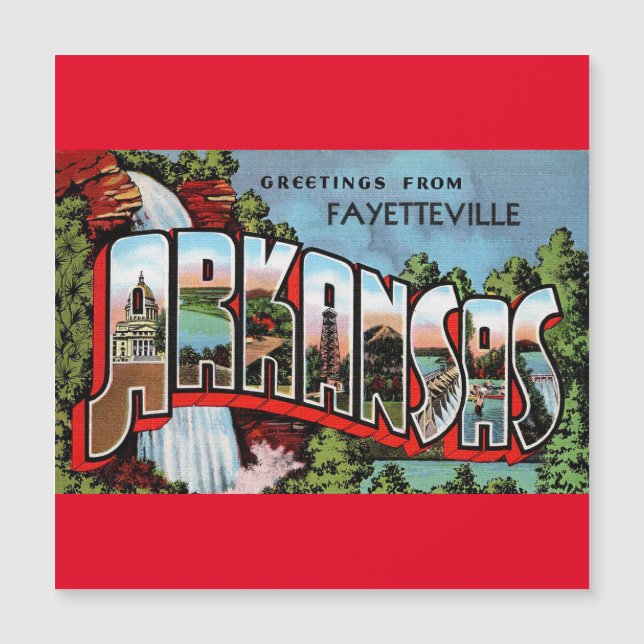 Fayetteville Arkansas Vintage Travel Magnetic Card (Front)