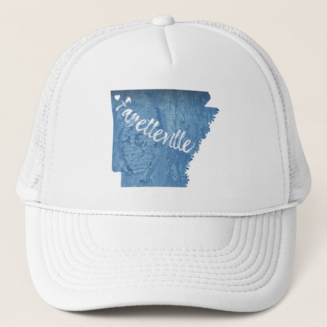 Fayetteville Arkansas Wood Grain Trucker Hat (Front)