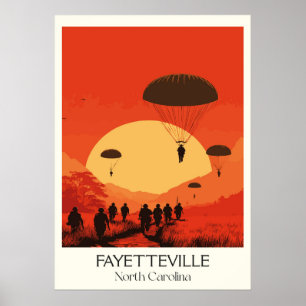 Fayetteville NC Vintage Parachute Jump Sunset Art Poster
