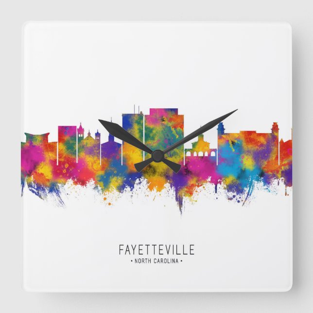 Fayetteville North Carolina Skyline Square Wall Clock (Front)