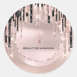 FB Social Media Makeup Artist  Drips Rose Glitter Classic Round Sticker