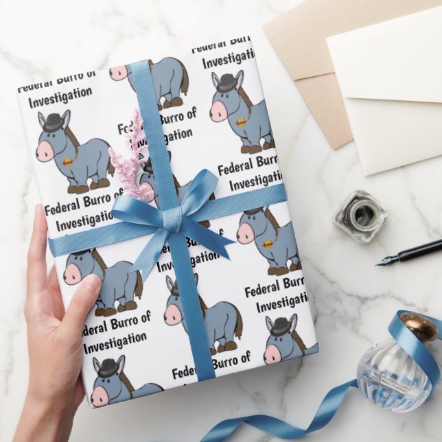 FBI Federal Burro of Investigation Donkey Cartoon Wrapping Paper (Gifting)