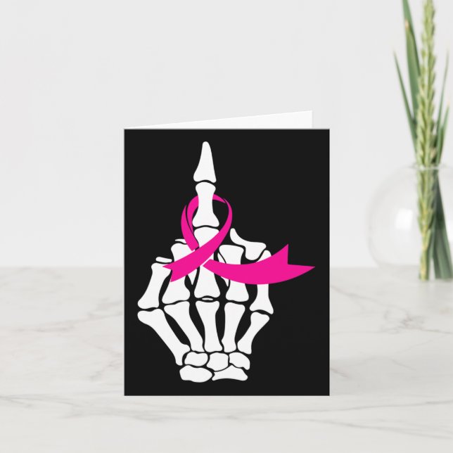 Fck Breast Cancer Middle Finger Pink Ribbon Awaren Card (Front)