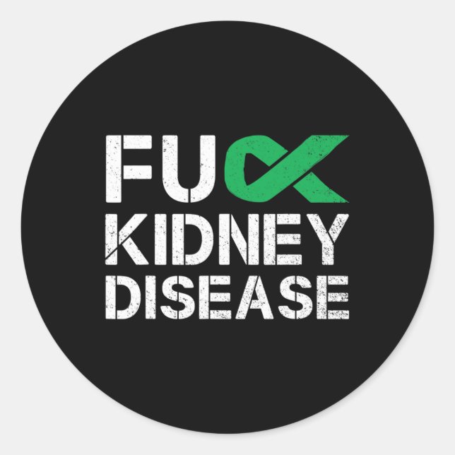 Fck Kidney Disease Awareness Month Green Ribbon Su Classic Round Sticker (Front)