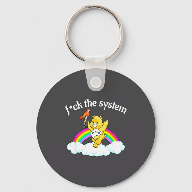 Fck The System Funny Bear Design  Key Ring (Front)
