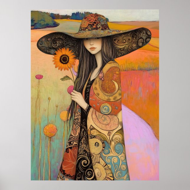 *~* FD2 11 Whimsical  Fall Girl Autumn Retro Flowe Poster (Front)