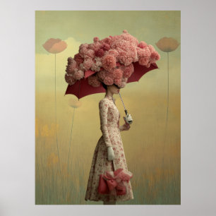 *~* FD2 26 Surreal Retro Flowers Umbrella Vintage Poster
