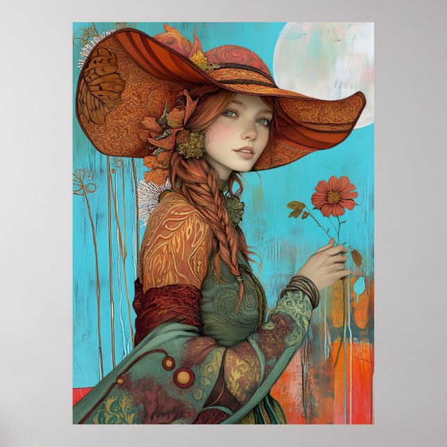 *~* FD2  Fall  Girl Autumn Retro Flower Hat  21 Poster (Front)