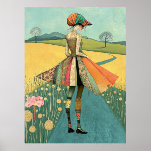 FD2 Floral Retro Whimsical Girl Art Vintage 35 Poster
