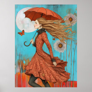 *~* FD2 UMBRELLA  Fall Girl Autumn Retro 28  Poster