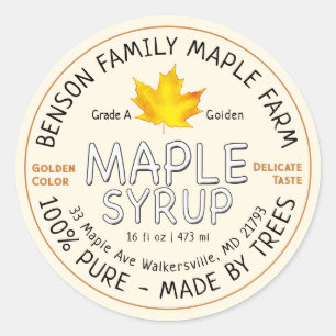 FDA Compliant Maple Syrup MADE BY TREES Leaf Ivory Classic Round Sticker