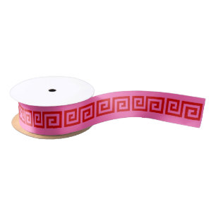 FDIY Greek Key “S” & Background Colour Red Hot Pin Satin Ribbon