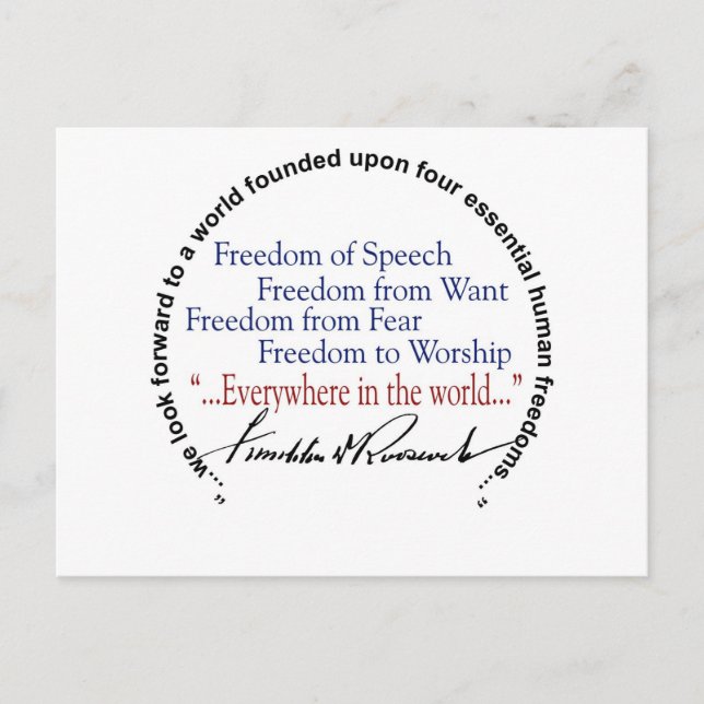 FDR Four Freedoms Tribute Postcard (Front)