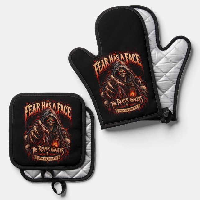 Fear Has A Face Grim Reaper Oven Mitt & Pot Holder Set (Front/Back)