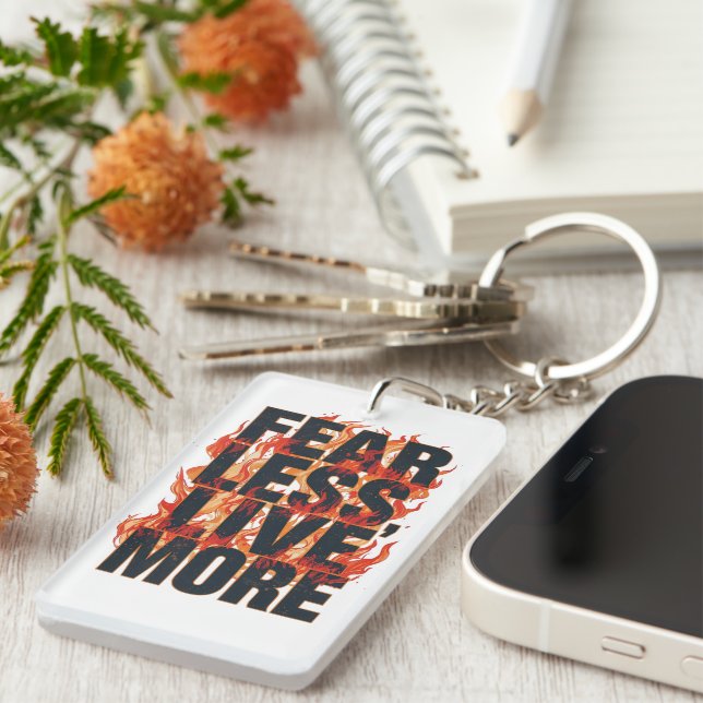 "Fear Less, Live More" Inspirational Quote Key Ring (Front Right)