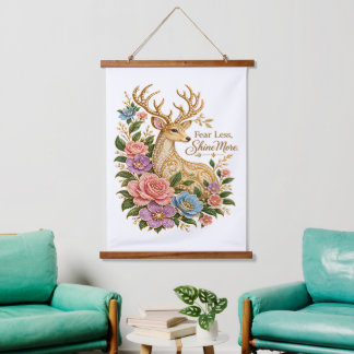Fear Less Shine More: Ornamental Floral Deer Hanging Tapestry