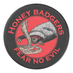 Fear no Evil Badass Honey Badger Red Animal Art Hockey Puck