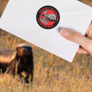 Fear No Evil Honey Badger Funny Animal Red Design Classic Round Sticker
