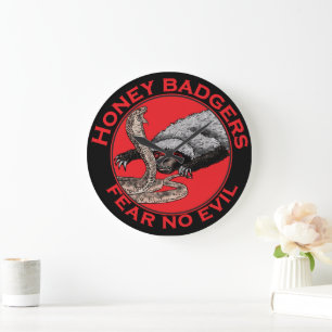 Fear No Evil Honey Badger Funny Animal Red Design Large Clock