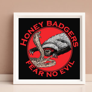 Fear No Evil Honey Badger Funny Animal Red Design Photo Print
