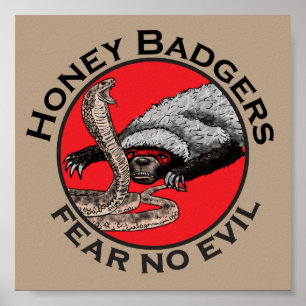 Fear No Evil Honey Badger Funny Animal Red Design Poster