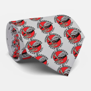 Fear No Evil Honey Badger Funny Animal Red Design Tie