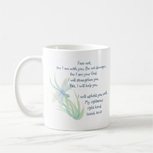 Fear Not, Isaiah Scripture Dragonfly Blue, Green Coffee Mug