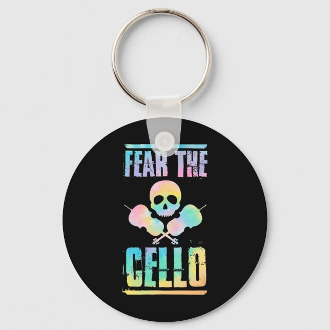 Fear The Cello Skull Halloween Style Cello Player  Key Ring (Front)