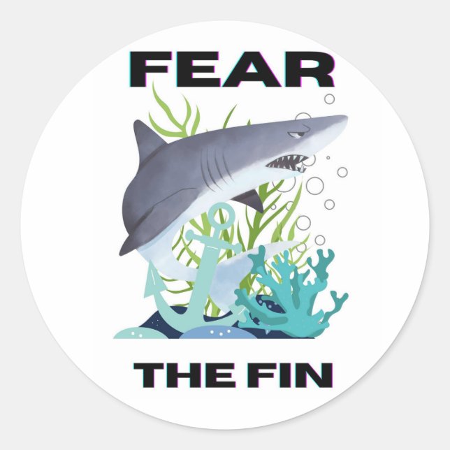 fear the fin shark classic round sticker (Front)