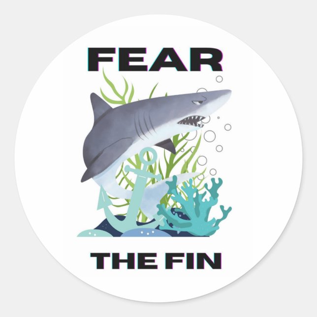 fear the fin shark classic round sticker (Front)