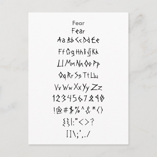 Fear - Zazzle Font Sampler Sheet Postcard (Front)