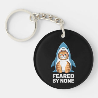 Feared By None Funny Cat in Shark Costume Humour Key Ring
