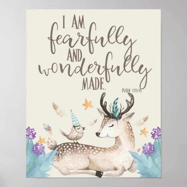 Fearfully and Wonderfully Made Bohemian Deer Art Poster (Front)