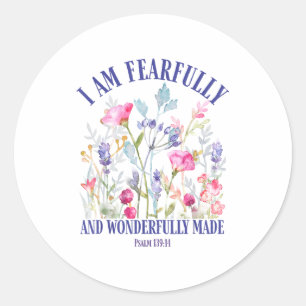 Fearfully And Wonderfully Made Floral Christian Bi Classic Round Sticker