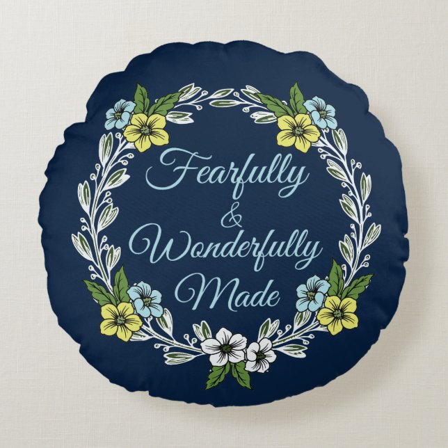 Fearfully And Wonderfully Made Floral Round Cushion (Front)