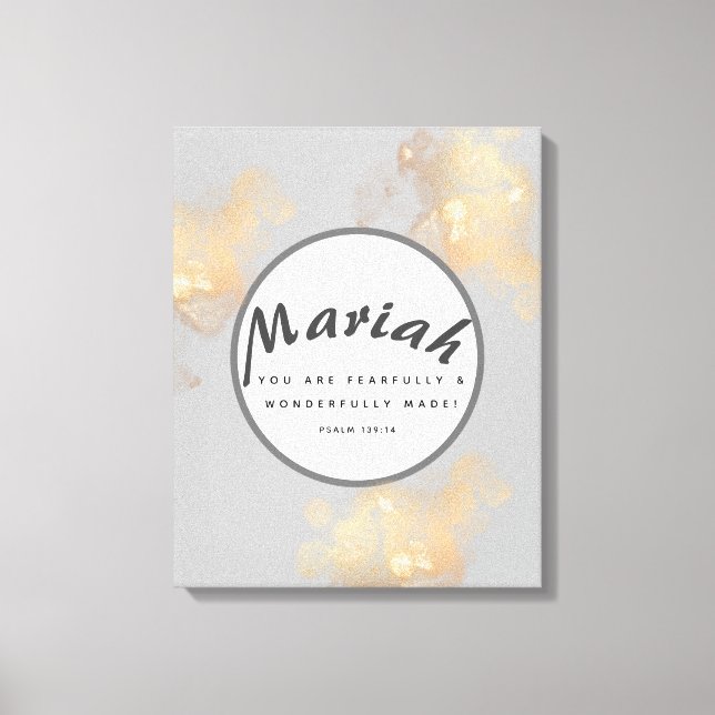 Fearfully and Wonderfully Made Grey and Gold Psalm Canvas Print (Front)