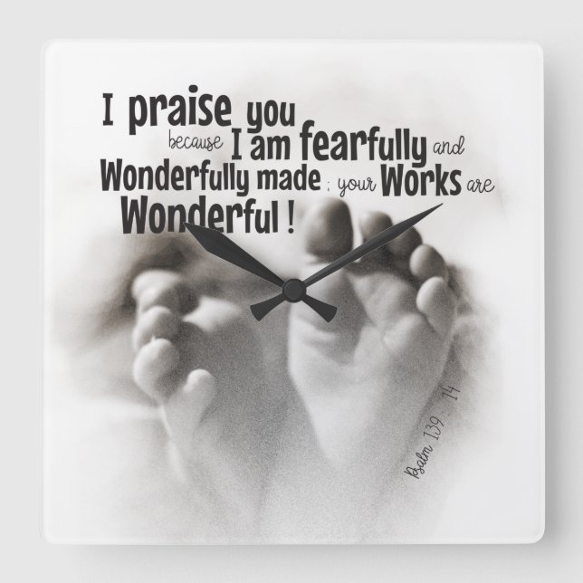 Fearfully and wonderfully made square wall clock (Front)