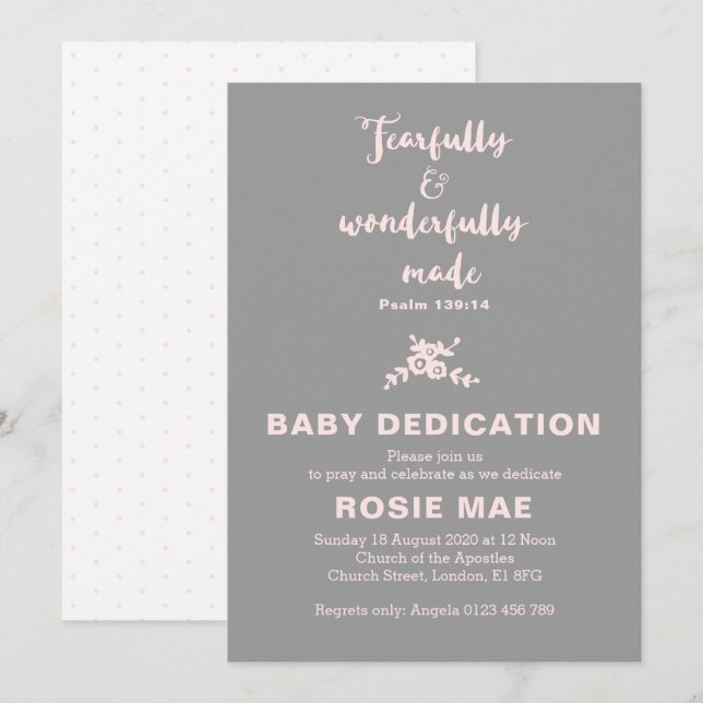 Fearfully & Wonderfully Made Baby Dedication Invit Invitation (Front/Back)