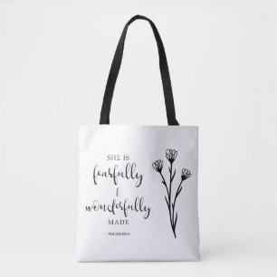 Fearfully & Wonderfully Made Psalms Bible Quote Tote Bag